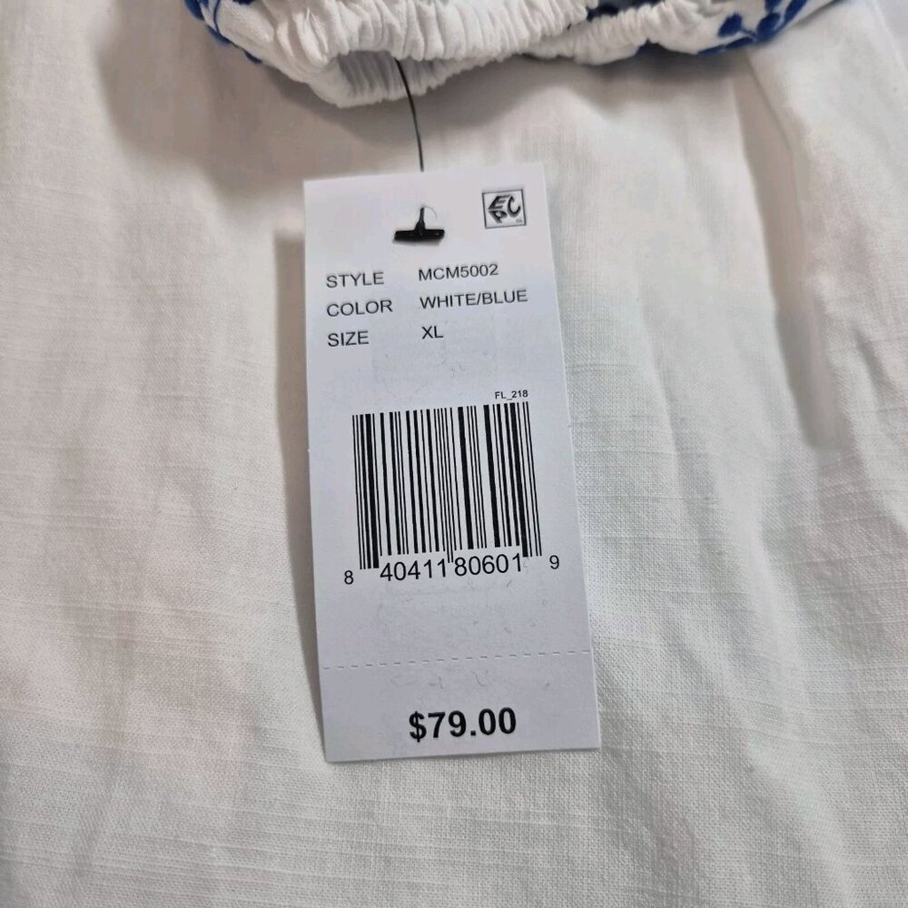 Calessa Women's Top Size XL White Blue Embroidered Crew Neck 3/4 Sleeve Tunic 27 - Picture 13 of 13